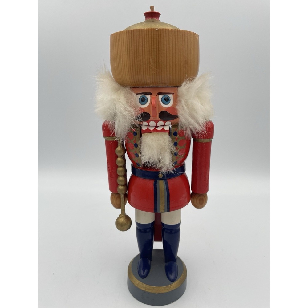 VTG German Original Nutcracker Erzgebirge Christmas Soldier Guard 10" Red Blue
